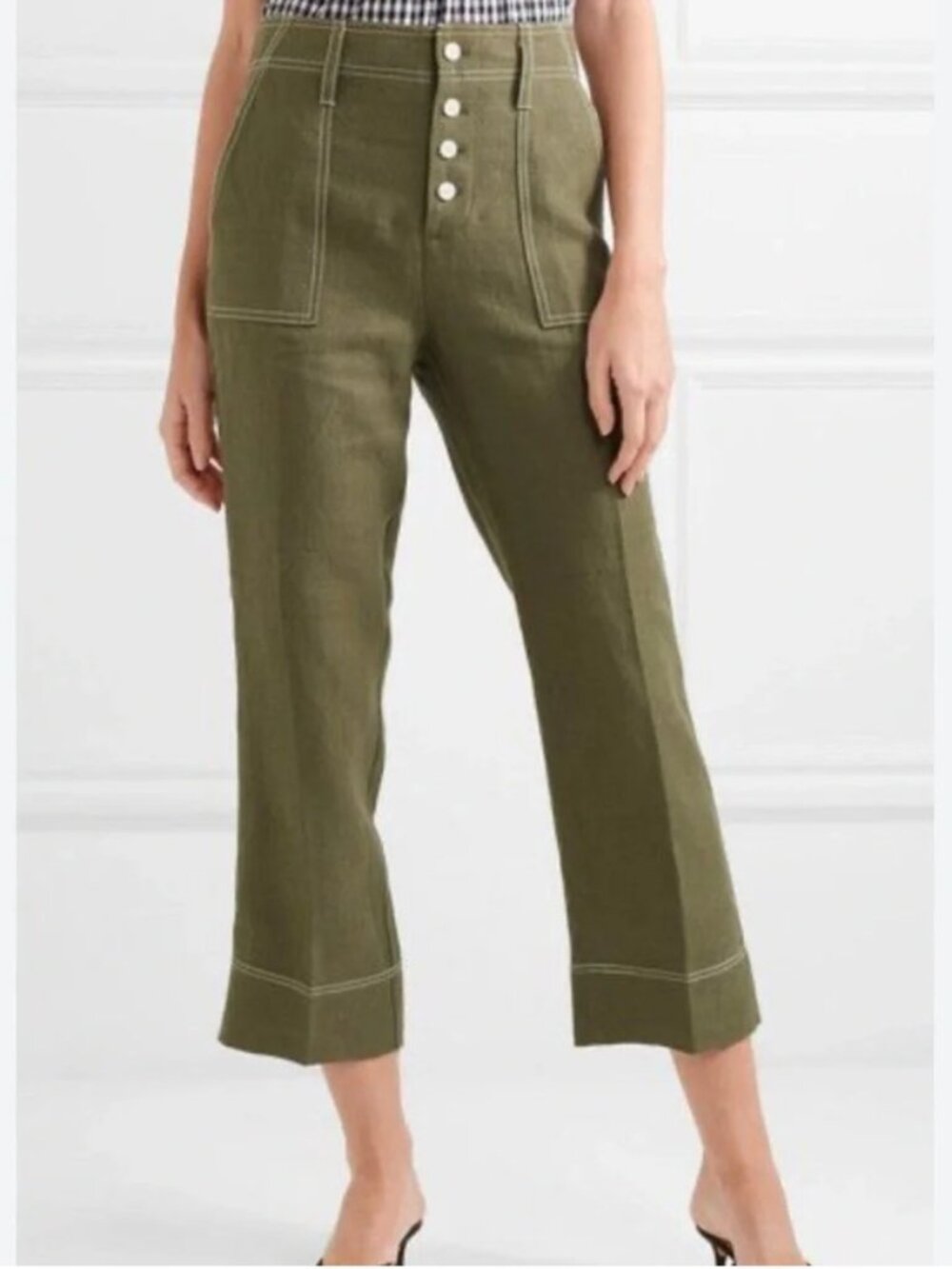 J. Crew Point Sur Surplus Wide Leg Cropped Linen Trousers Loren Green Sz 10